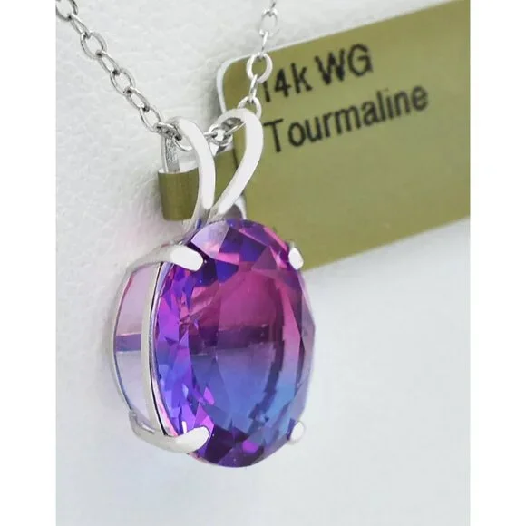 AAA Blue & Pink Tourmaline 5.64 Cts Pendant 14k White Gold